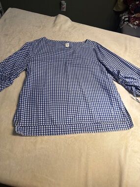 GAP Blue Gingham Tie-Sleeve Blouse